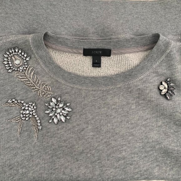 J.Crew Grey Heather Embellished Sweatshirt Size S - Picture 3 of 6